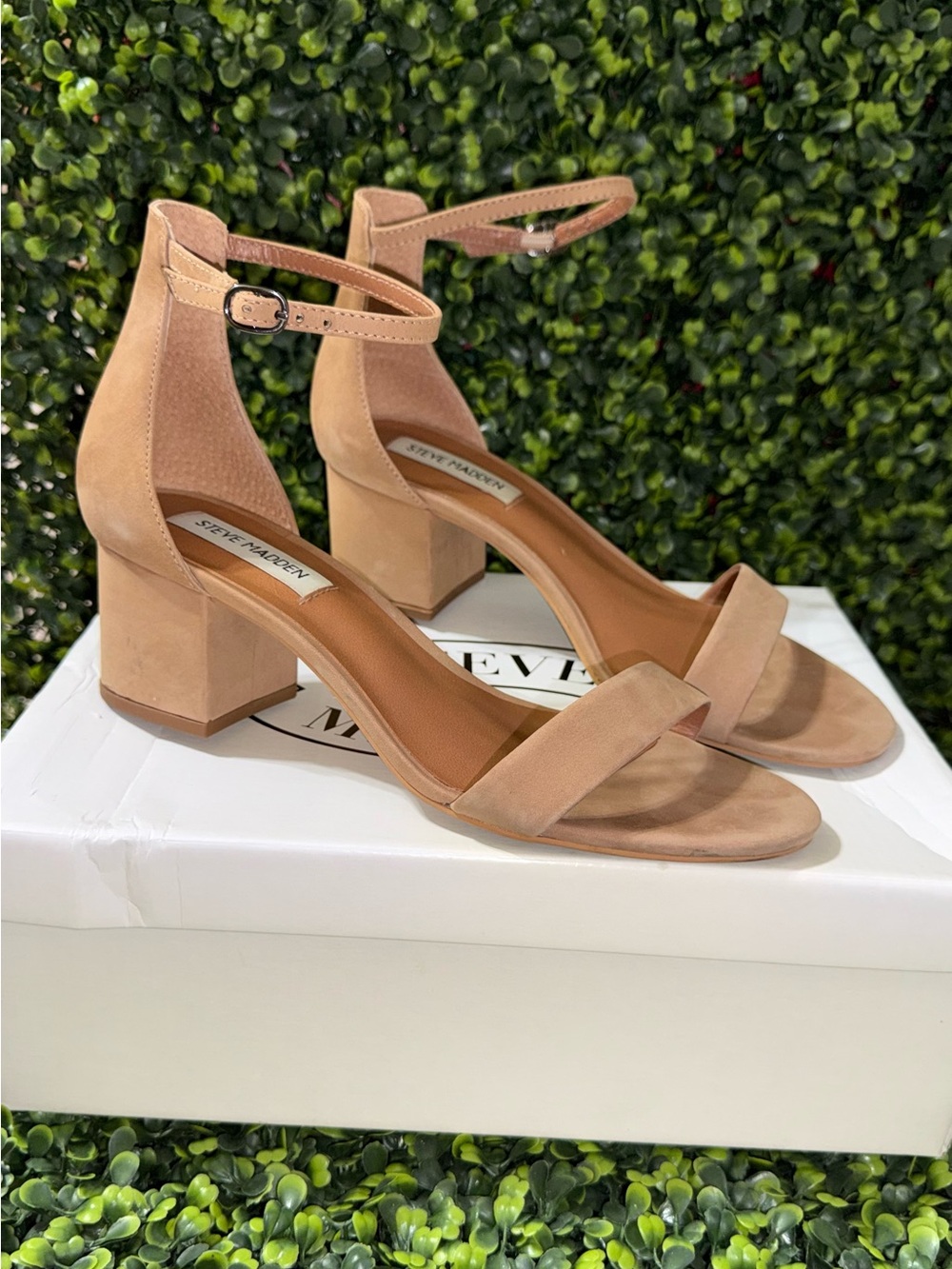 Steve Madden Irenee Nude Block Heel Sandals with Ankle Strap size 8